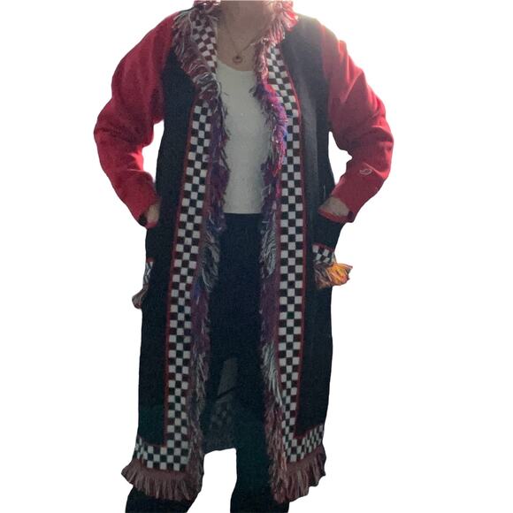 Nascar tapestry cardigan, upcycled woven jacket w fleece sleeves One Size - Picture 4 of 6